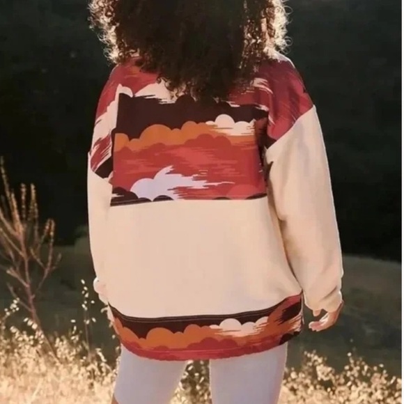 Free People Movement Cream and Red Utility Jacket with Stand-Up Collar - Picture 4 of 11